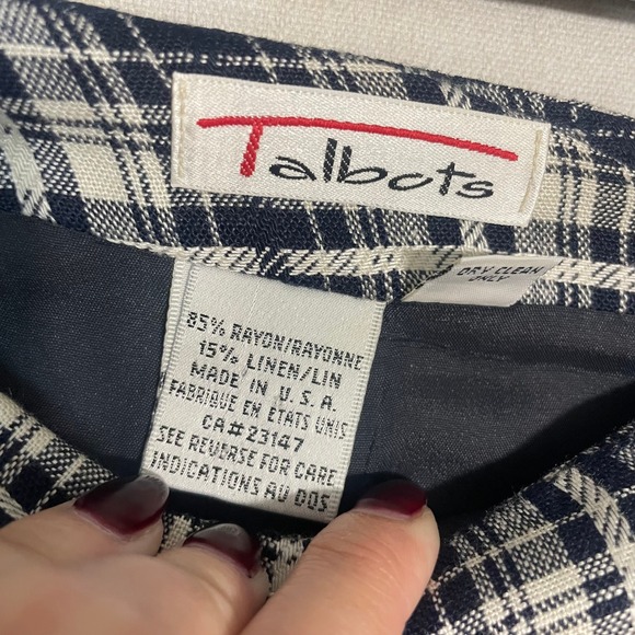 Talbots Women's Plaid Wrap Skirt Black White Linen Blend Knee Length - Size 10 - Picture 5 of 8